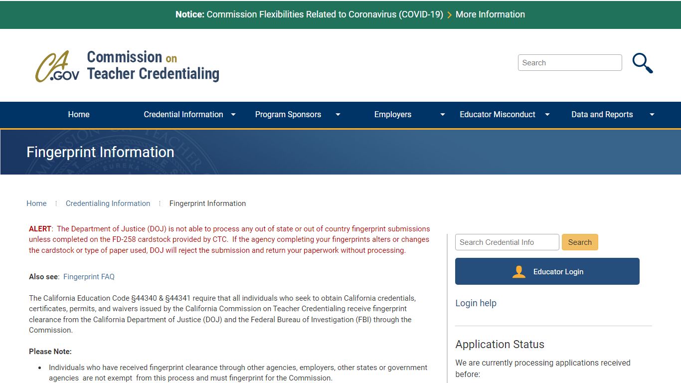 Fingerprint Information - California